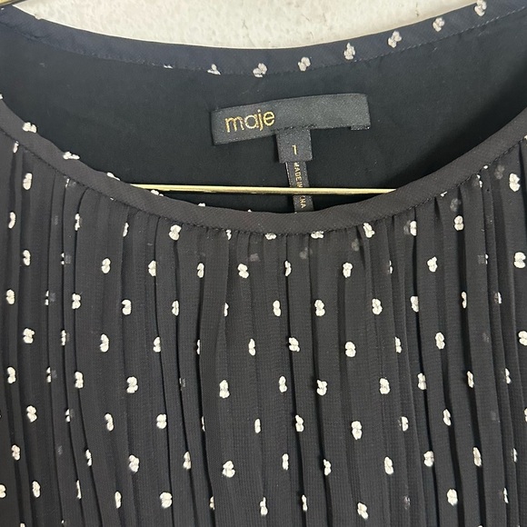 Maje Black Polka Dot Chiffon Rockito Pleated Mini Dress Size 1/S - Picture 4 of 5